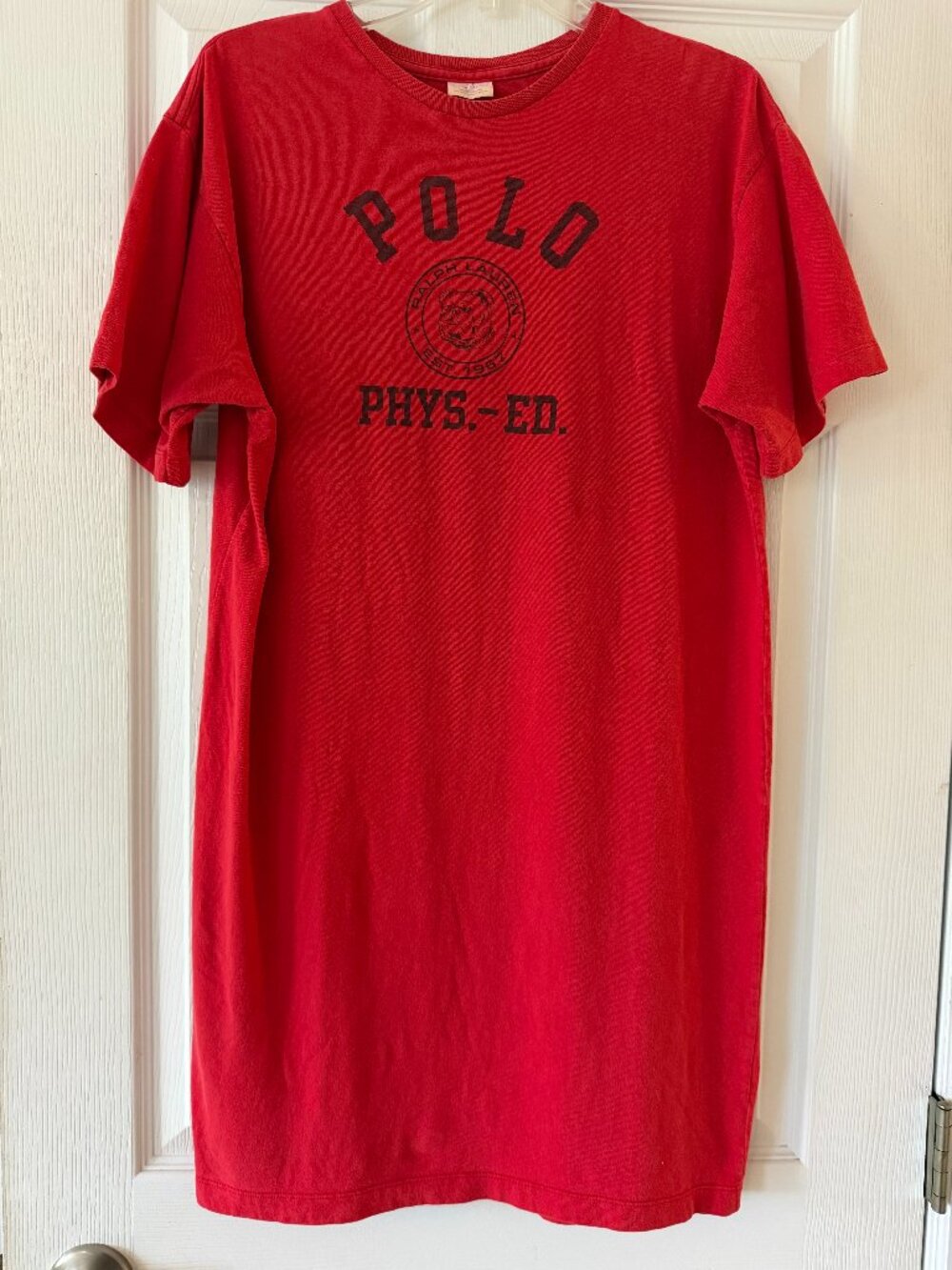 Vintage Polo Ralph Lauren Phys Ed 67 Graphic T-Shirt Red Medium